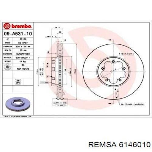 Диск гальмівний передній Remsa 6146010