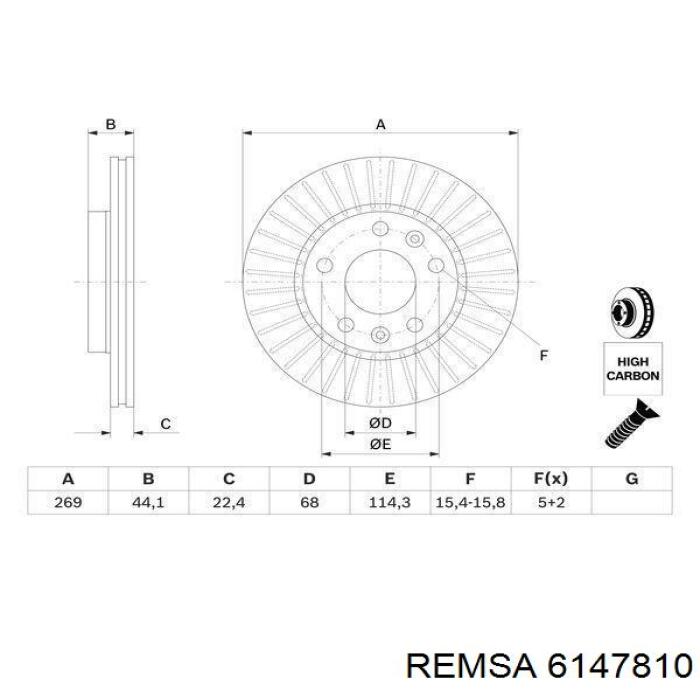 Диск переднього гальма Remsa 6147810 ціна, від 39.30 USD