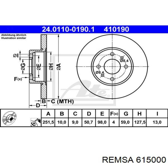 Купити 615000 Remsa Диск заднього гальма