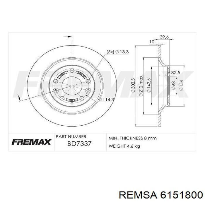 Диск гальмівний задній Remsa 6151800