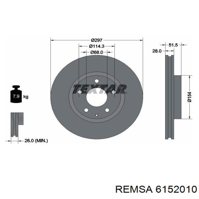 Диск переднього гальма Remsa 6152010 ціна, від 55.86 USD