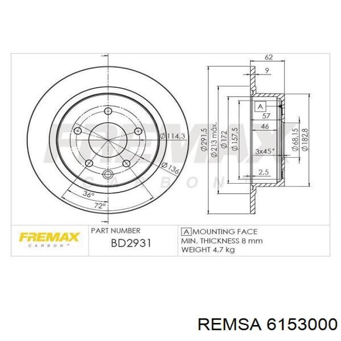 Диск гальмівний задній Remsa 6153000