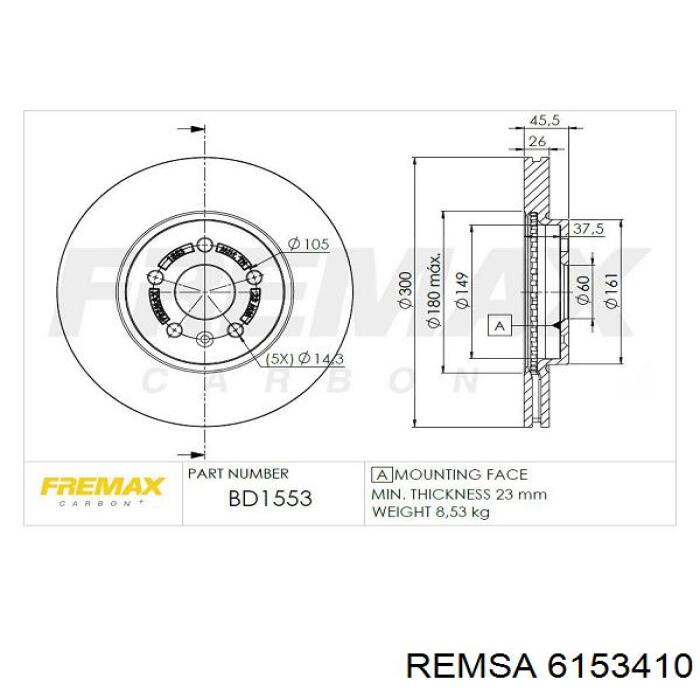 Диск гальмівний передній Remsa 6153410