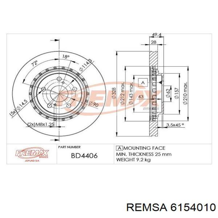 Гальмівні диски передні 6154010 Remsa