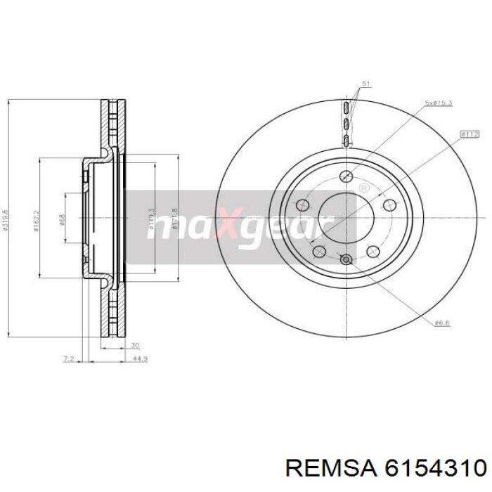 Диск гальмівний передній 6154310 Remsa