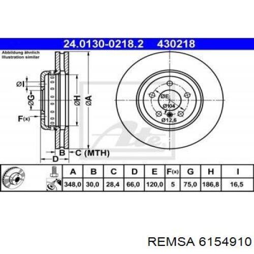 Диск переднього гальма Remsa 6154910 ціна, від 107.82 USD