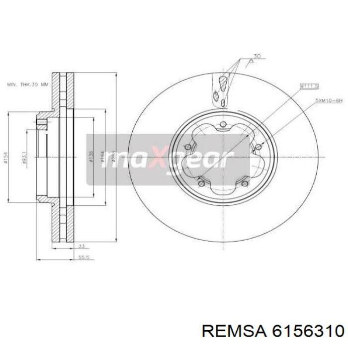 Диск гальмівний передній 6156310 Remsa