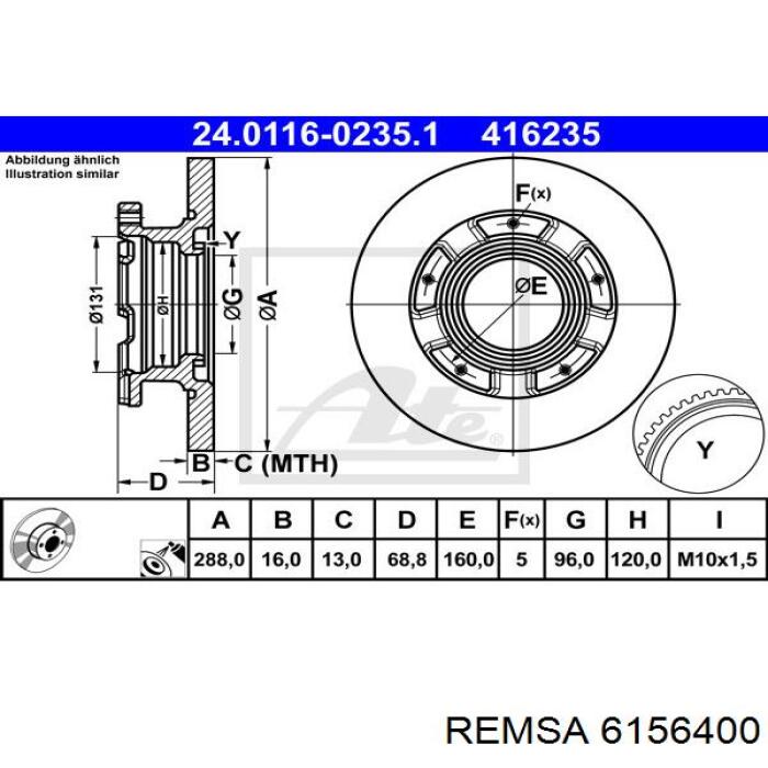Купити 6156400 Remsa Диск заднього гальма