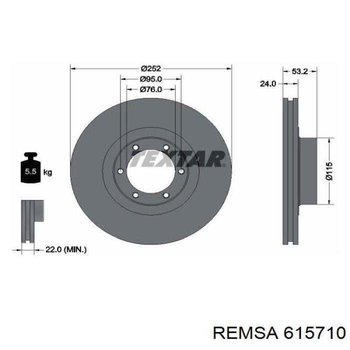 615710 Remsa диск гальмівний передній