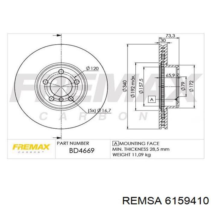 Диск переднього гальма Remsa 6159410 ціна, від 125.44 USD