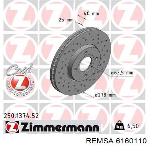 Диск переднього гальма Remsa 6160110 ціна, від 47.51 USD