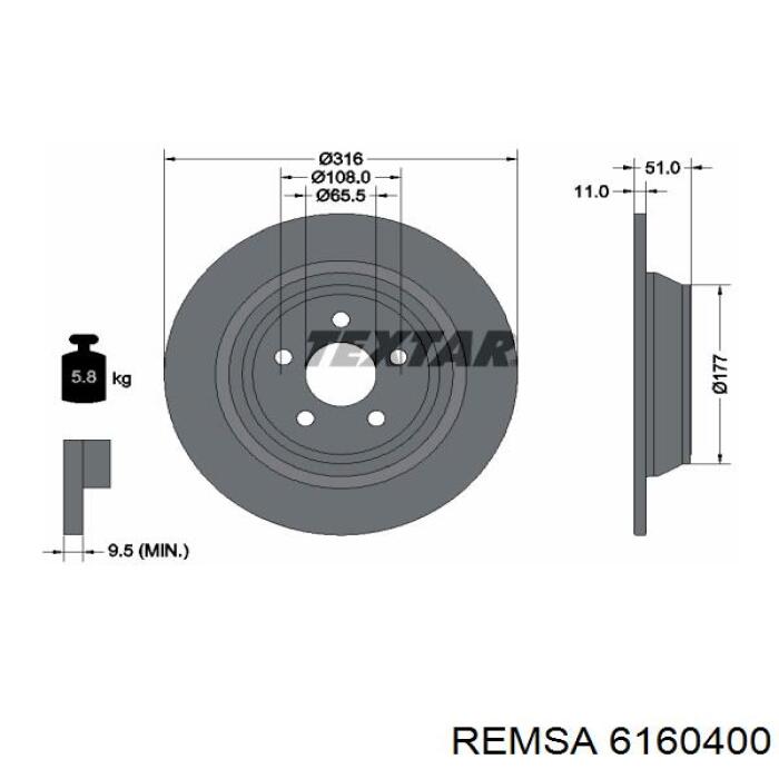 Купити 6160400 Remsa Диск заднього гальма