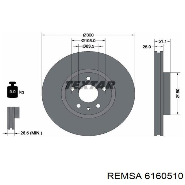 Диск переднього гальма Remsa 6160510 ціна, від 52.76 USD