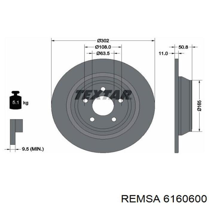 Купити 6160600 Remsa Диск заднього гальма