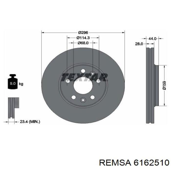 Диск гальмівний передній 6162510 Remsa