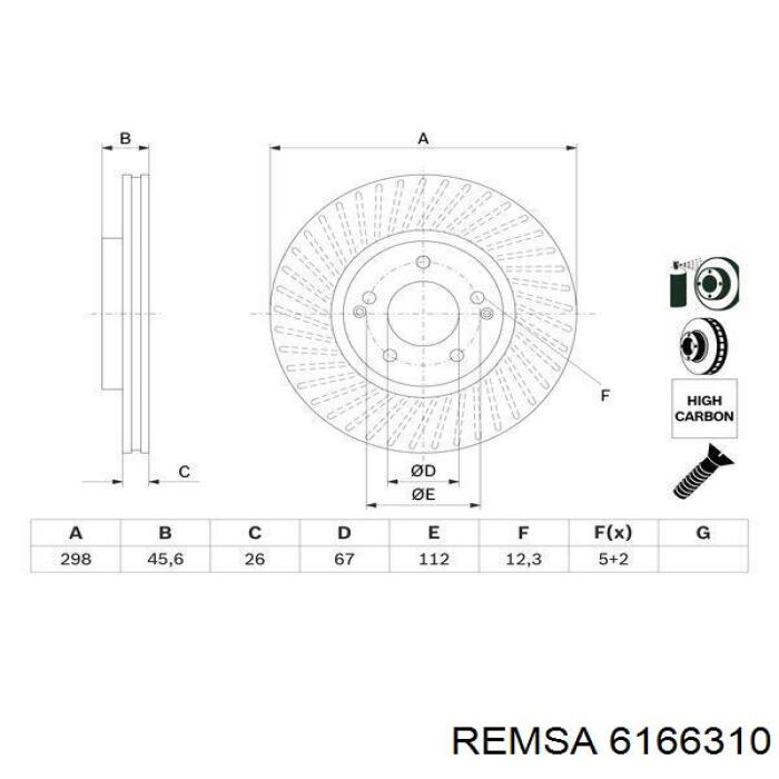 Диск переднього гальма Remsa 6166310 ціна, від 54.39 USD