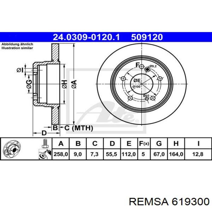 Диск гальмівний задній Remsa 619300
