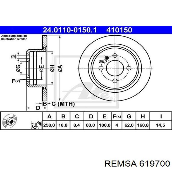 619700 Remsa диск гальмівний задній