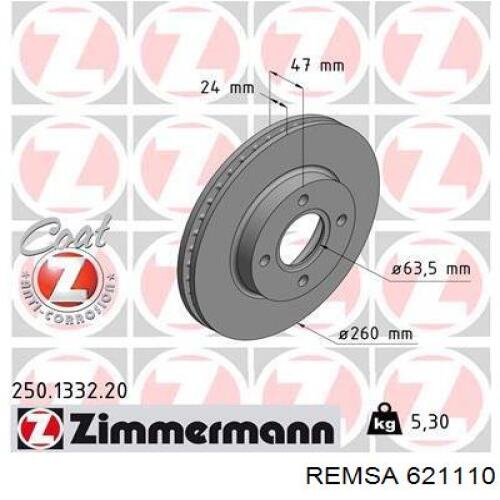 Диск гальмівний передній Remsa 621110