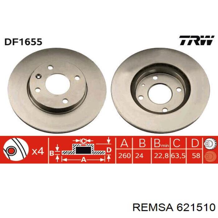 621510 Remsa диск гальмівний передній