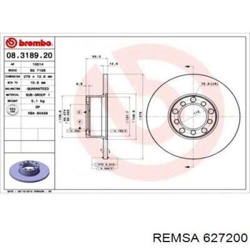 Диск переднього гальма Remsa 627200 ціна, від 28.61 USD
