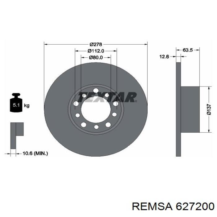 Диск переднього гальма Remsa 627200 ціна, від 28.61 USD