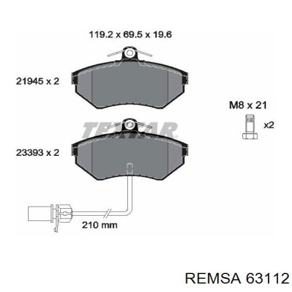 63112 Remsa колодки гальмівні передні, дискові