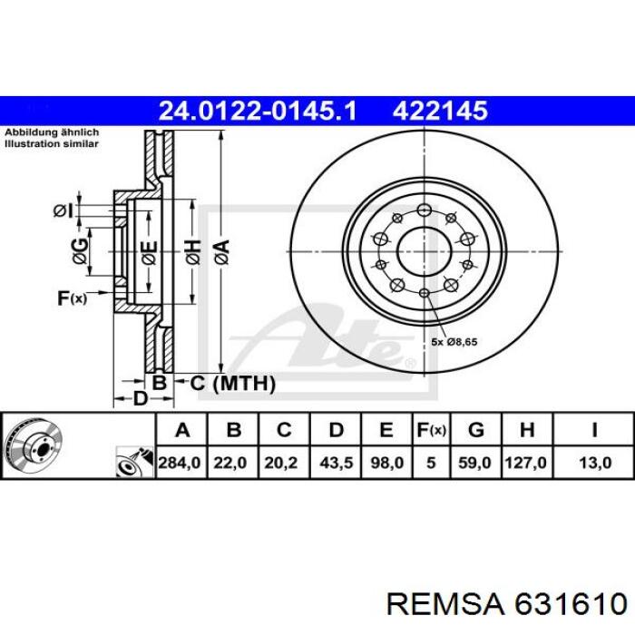 Диск переднього гальма Remsa 631610 ціна, від 37.74 USD