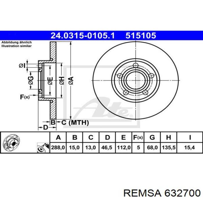 632700 Remsa диск гальмівний передній