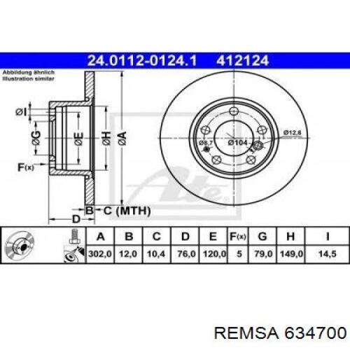 Диск гальмівний передній Remsa 634700