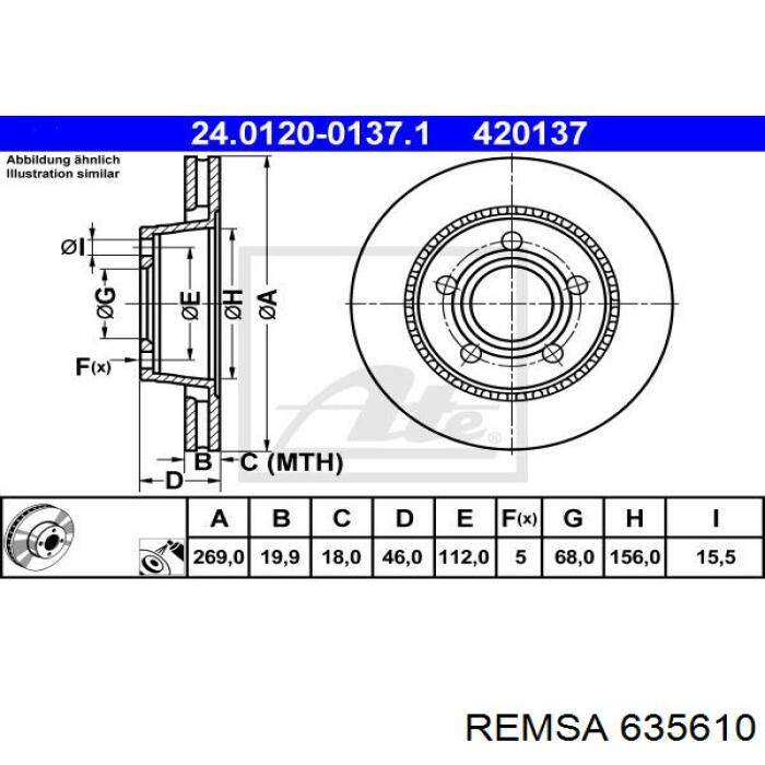 Купити 635610 Remsa Диск заднього гальма