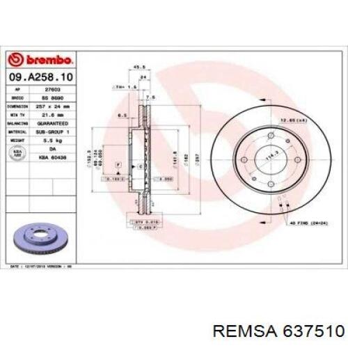 Диск переднього гальма Remsa 637510 ціна, від 25.14 USD