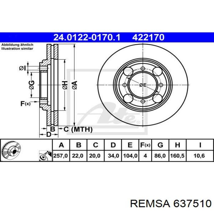 Диск переднього гальма Remsa 637510 ціна, від 25.14 USD