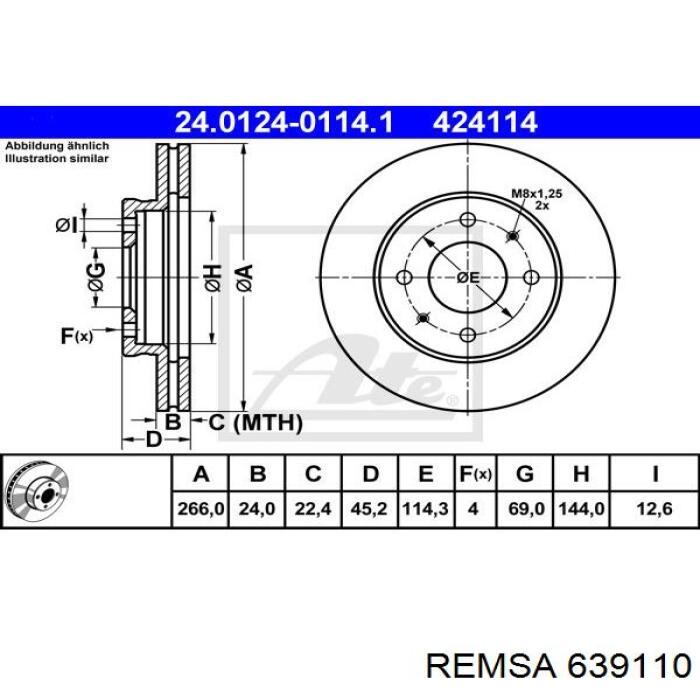 Диск переднього гальма Remsa 639110 ціна, від 31.20 USD