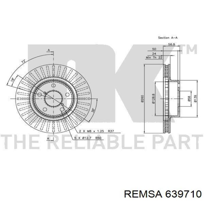 Диск переднього гальма Remsa 639710 ціна, від 29.33 USD
