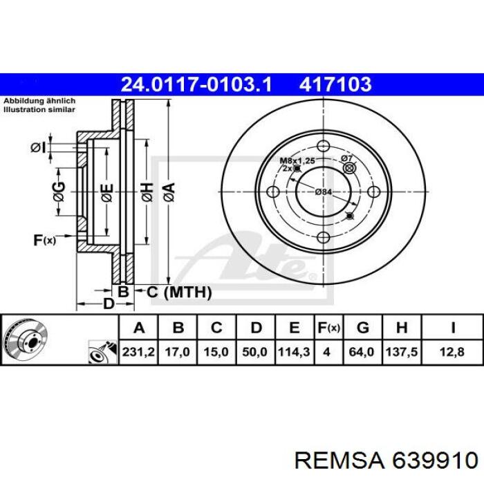 Диск гальмівний передній 639910 Remsa