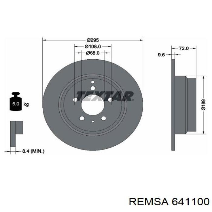 641100 Remsa диск гальмівний задній