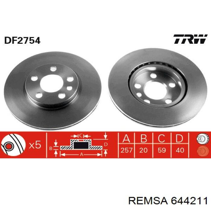 Диск переднього гальма Remsa 644211 ціна, від 27.98 USD