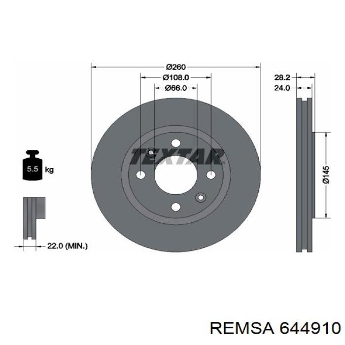 644910 Remsa диск гальмівний передній