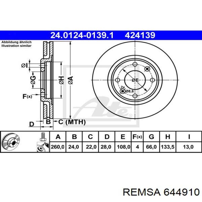 Диск переднього гальма Remsa 644910 ціна, від 31.85 USD