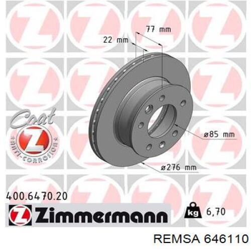 Диск переднього гальма Remsa 646110 ціна, від 39.83 USD