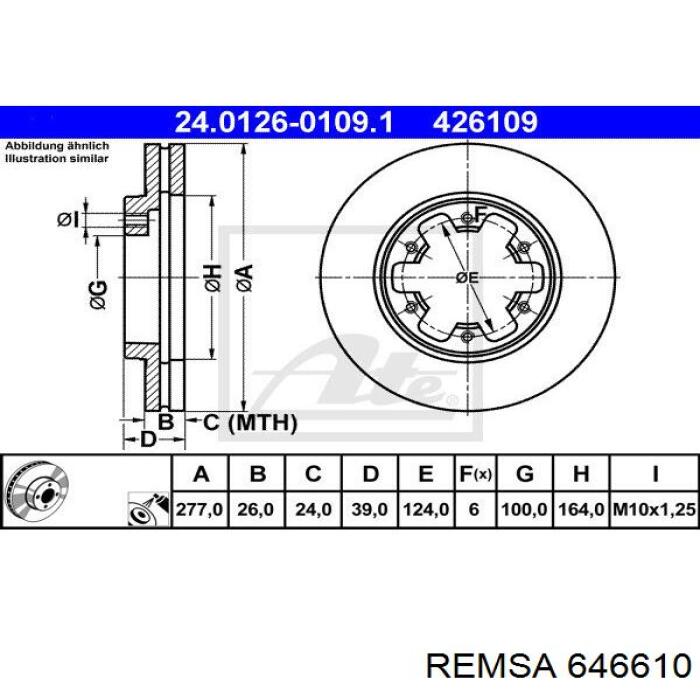 Диск переднього гальма Remsa 646610 ціна, від 42.26 USD
