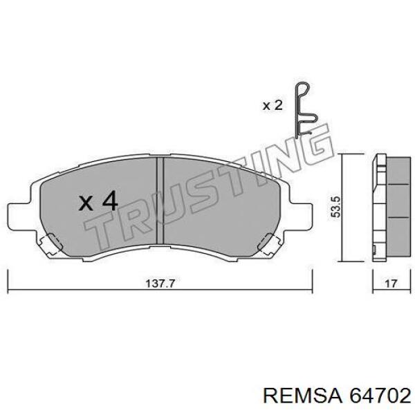 64702 Remsa колодки гальмівні передні, дискові