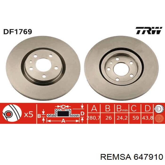 647910 Remsa диск гальмівний передній