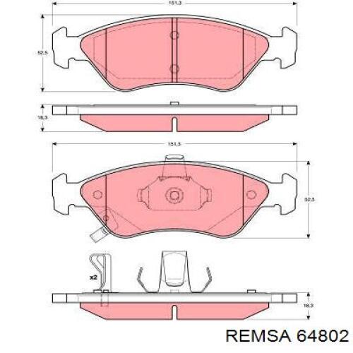 64802 Remsa колодки гальмівні передні, дискові