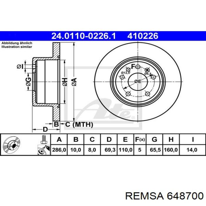 648700 Remsa диск гальмівний задній