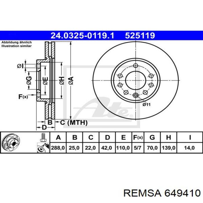 649410 Remsa диск гальмівний передній