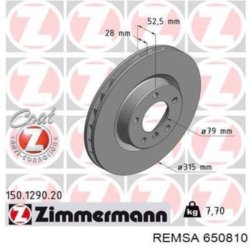 Диск гальмівний передній 650810 Remsa