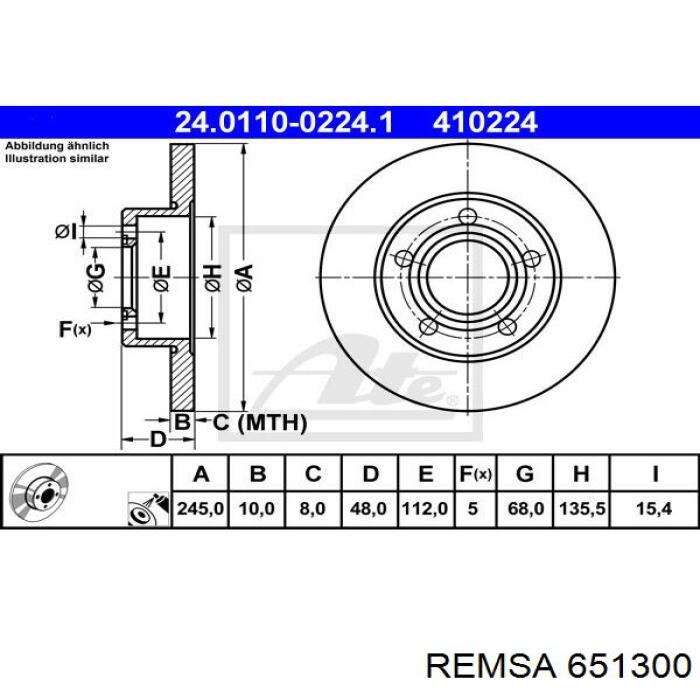 651300 Remsa диск гальмівний задній