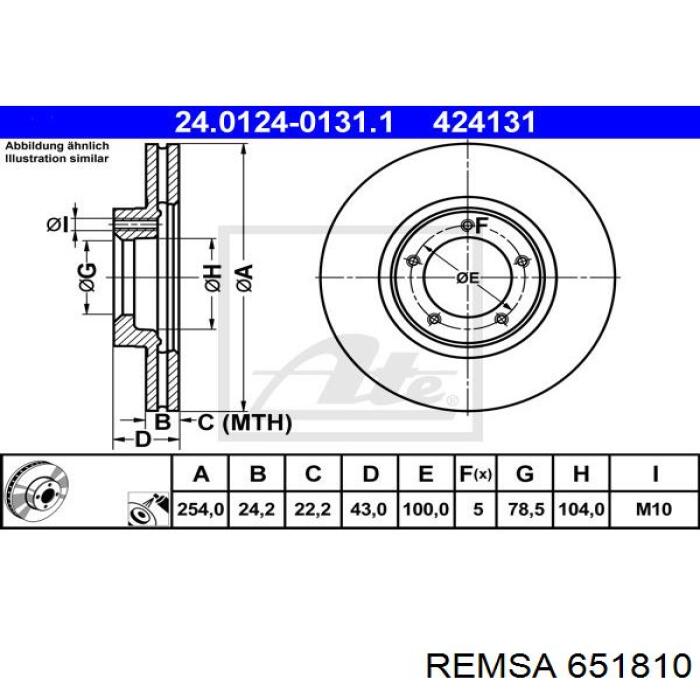Диск переднього гальма Remsa 651810 ціна, від 32.75 USD